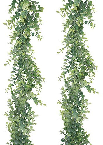 GraduatePro Guirlande Eucalyptus Artificiel Longue Plant Feuilles Lot de 2 Mariage Décoration Verdure Fond Arch Noël Murale Jardin Interieur Exterieur