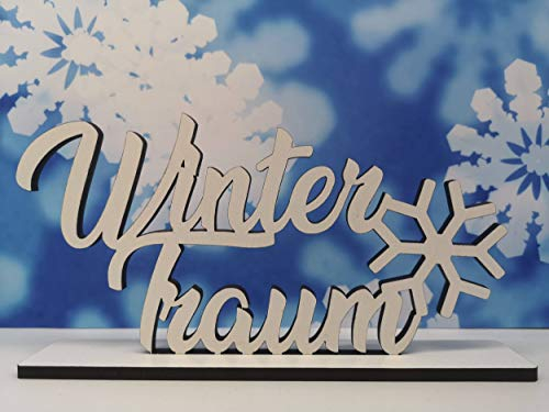 KE-Partyzubehör Schriftzug Wintertraum aus Holz in weiß optional auch mit Aufsteller