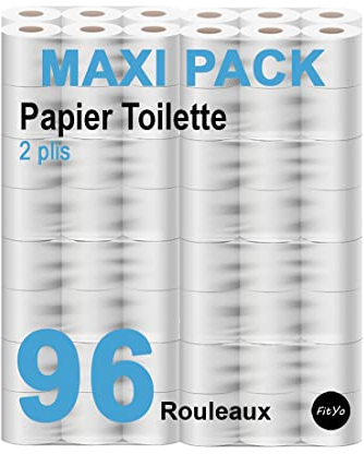 FitYo - Lot de 96 Rouleaux de Papier toilette - Hygiénique - Double Epaisseur - papier wc - Usage Domestique ou Professionnel (96 rouleaux)