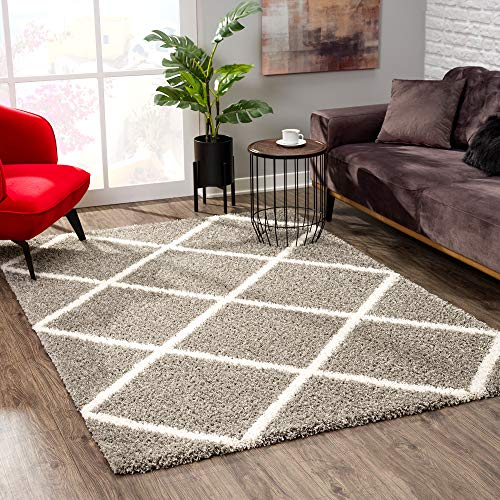 SANAT Madrid Shaggy Teppich - Hochflor Teppiche für Wohnzimmer, Schlafzimmer, Küche - Grau, Größe: 140x200 cm