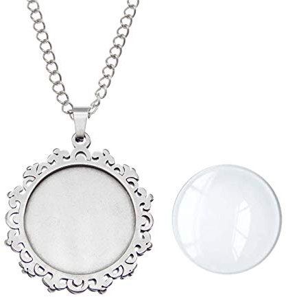 Julie Wang 3 Sätze Edelstahl Tablett Lünetten Anhänger Runde Spitze Cabochon Basis Einstellungen Mit Kette Halskette Schmuck Herstellung Zubehör Innengröße 18mm