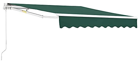[en.casa] Tenda da Sole a Muro con Bracci Estensibili e Manovella 300 x 250 cm (LxP) Tettuccio Parasole con Protezione Raggi UV - Verde Scuro
