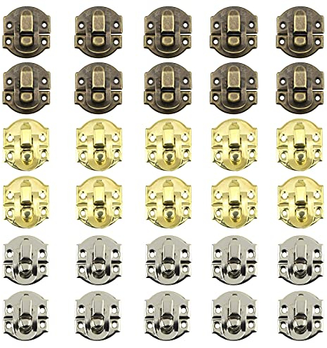 Eisen Antike Hasp Scharnier Haken Verschluss Holz Box Haspe Latch Verschluss Verriegelung Retro Hebelverschluss Kappenschloss mit Schrauben für Holzkiste Schmuckkästchen DIY Zubehör 30 Stück