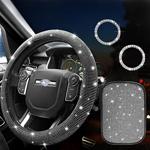 Yumzeco Lenkradbezug Glitzer, Bling Lenkrad Abdeckung,& Universal Lenkradbezug Glitzer,Auto Zubehör Glitzer Set