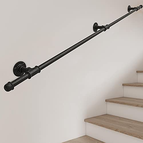XFSHKJS Moderne Treppe Handlauf - Komplettset, 1 m 1,5 m 2 m 2,5 m 3 m Treppenstufengeländer Schwarzes Metall Schmiedeeisen Unterstützung Wandmontage, 30-600 cm Größe erhältlich (Size : 180cm)