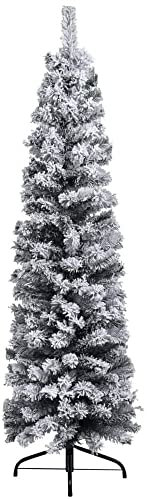 Albero di Natale innevato Slim Bianco Artificiale folto Alto e Stretto cm 180 Decorazioni addobbi Natalizi Ambiente casa ignifugo e Realistico