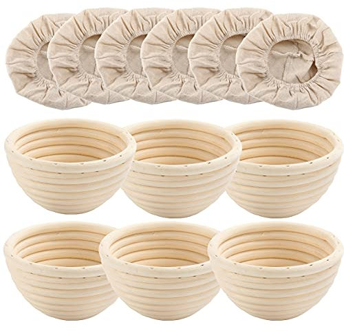 Small Round 11cm/4inch Natural Rattan Bread Proving Basket with Cloth Liner Sourdough Bannetons Fermentation Basket Bread Baking Mold Bakery Tools