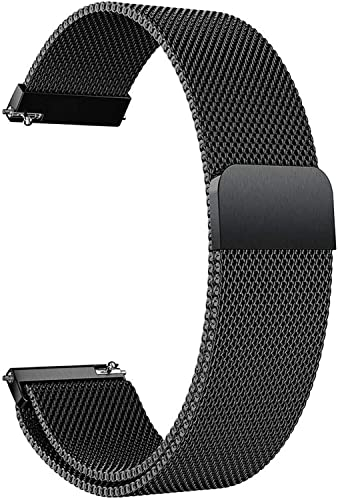 16mm Universal Edelstahl Mesh Uhrenarmband Metall Ersatz Armband Magnetverschluss Smartwatch Mesh Uhrenarmbänder mit Schnellverschluss Watch Uhren Ersatzband Für Damen Herren (Schwarz)