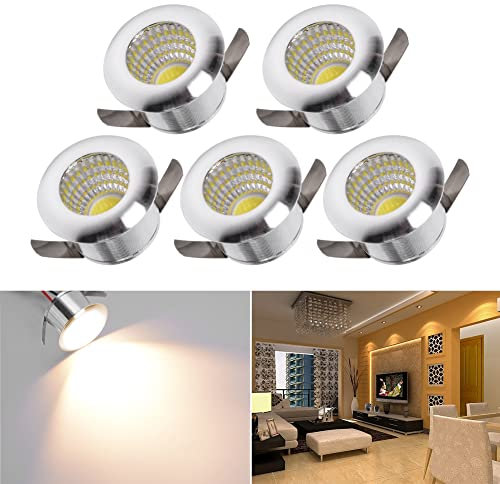 Audor Mini LED Einbaustrahler Set 5er, 3W Deckenstrahler COB Deckenspots Einbauleuchte Aluminium Spots Warmweiß für Weinschrank/Schrank/Küche/Wohnzimmer