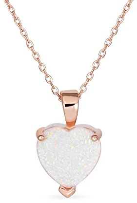 Collier Pendentif En Forme De Cœur En Opale Créée De 5 Carats Serti À Griffes Blanches Opulence Délicate Romantique Pour Mariée Plaqué Or Rose En Argent Sterling .925 Pierre De Naissance D'Octobre