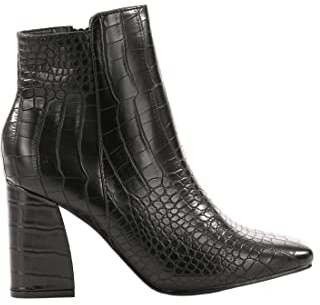Stivaletti Donna con Tacco Stivali Neri Coccodrillo Punta Quadrata (numeric_40)