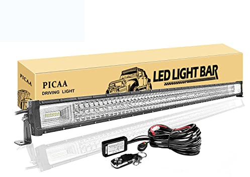 PICAA Barra Led Fuoristrada, 52 pollici 130cm Barra Luce a Led Tripla Fila 675W Spot Flood Led Luci di Lavoro Fuoristrada a Led Con Strobo Cablaggio per FUORI STRADA Moto 4WD SUV ATV UTV Camion 12V