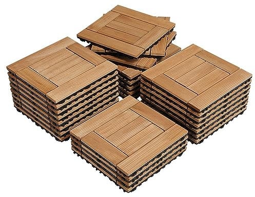 Yaheetech 1 Pack Decking, 30 x 30cm, Total 27pcs, Natural Wood-Checked | Natural Fir Wood| Wide Applicability| Anti-slip & Better Ventilation | For Outdoor & Indoor Patio, Garden, Balcony, Poolside