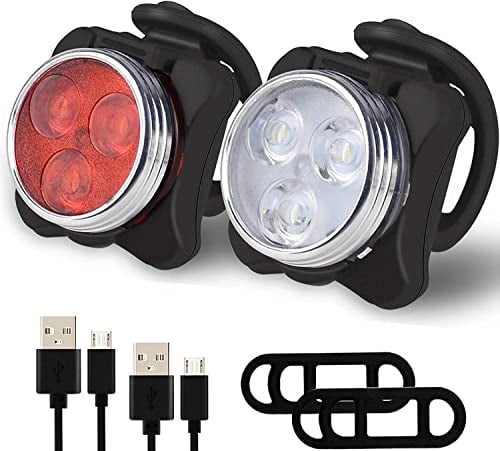 Rechargeable LED Bike Lights Set Headlight Taillight Combinations LED Bicycle Light Set 2 USB Cables,4 Light Modes Water Resistant, IPX4