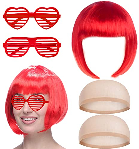 BDSHUNBF 5PCS Bob Perücken, Straight Bob Perücken für Frauen mit Bangs, Schulter Länge Natuaral Synthetische, Bob Perücke Wig für Tägliche Party Cosplay Karneval Fasching