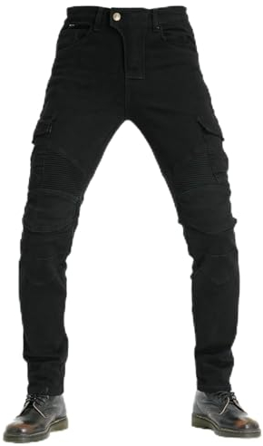 Pantaloni Moto Uomo, Traspirante Elastico Jeans, Kevlar Traspirante - Impermeabile E Antivento Pantaloni Protettivi Pantaloni Moto Uomo, 4 X Pad Di Protezione (Nero,L)