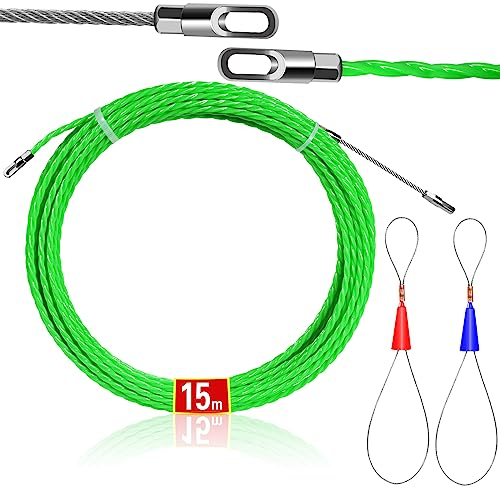15M 50ft Fish Tape Cable Puller Kit, Cable Running Puller Rods, 4.5mm PET Electrical Cable Puller for Communication Cable, Wall, Floor Duct