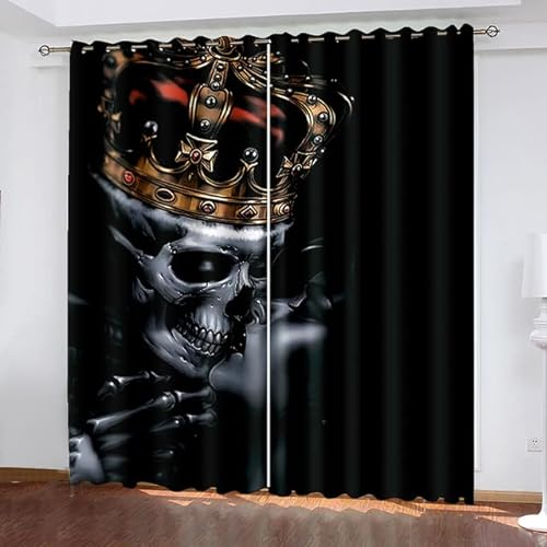 CTQTZ Totenkopf Verdunkelungsvorhang Blickdicht Gothic Schädel Blickdichter Vorhänge Mit Ösen 200x214 cm (BreitexHöhe) 2er Set Gardinen für Dekoration Kinderzimmer