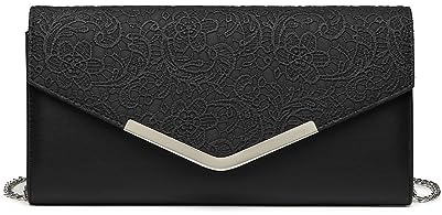 Miss Lulu Pochettes et Clutches de Femme - en Enveloppante Dentelle Florale - Sac à bandoulière avec chaîne - Pochette a main en mode - Cadeau pour les Filles Fête Mariage Soirée Ceremonie