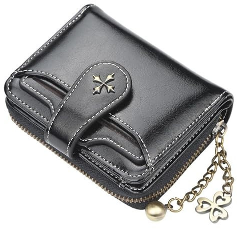 GGOOB Kleine Geldbörse für Damen, Vintage-Zip-Bifold-Wallet, Gothic-Portemonnaie, Mini-Leder-Geldbörse mit Reißverschluss-Münzfach, Schwarz, Small