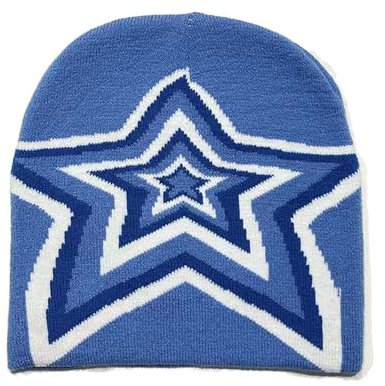 Y2k Beanies Stern-Grafik Häkelmützen für Damen und Herren, Cutecore Gyaru Grunge Kleidung Alt Emo Zubehör Harajuku Streetwear, Blau, Einheitsgr��e