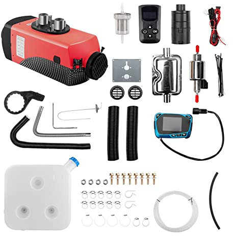 Calentador de aire de 12 V, 2 KW, 2000 W, con termostato silenciador gratuito de 10 L, mando a distancia antiguo para camión, coche, autobús, autocaravana (color: rojo antiguo mando a distancia, ta
