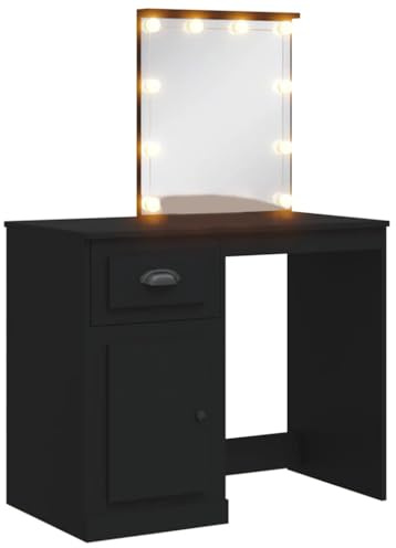 vidaXL Schminktisch mit LED-Leuchten Schwarz 90x42x132,5 cm