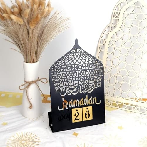 Cranight Ramadan Adventskalender 2024 Metall DIY Countdown Kalender Eid Dekorationen für Zuhause Ramadan Ornament Kinder Geschenk Schwarz