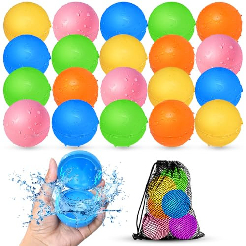 Smirodi SOPPYCID 20 Stück Wasserbomben Wiederverwendbar,Silikon Wasserbomben Selbstschließend magnetische Spritzbälle,Sommer Wasserspielzeug für Kinder im Alter von 3-12 Jahren für Spaß,Pure Farbe.
