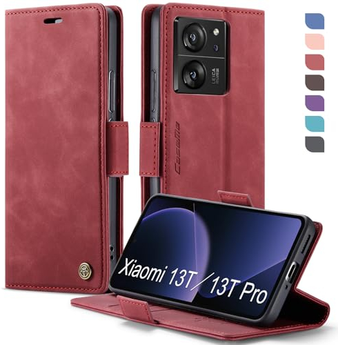XYGLOW Handyhülle für Xiaomi 13T Hülle Klappbar Xiaomi 13T Pro Premium PU Lederhülle Klapphülle【RFID Schutz】 Kartenfach Standfunktion Schutzhülle für Xiaomi 13T/13T Pro Flip Case Wallet Tasche,Rot
