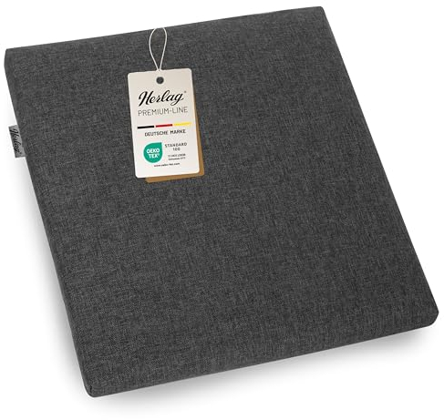 Herlag Hockerauflage Sunny 48x48x4cm | Wetterfestes Hockerkissen | Waschbarer Bezug | Wasserfest & UV-Schutz | Polster für Gartenhocker | Öko Tex 100 | 1 Polster | Anthrazit