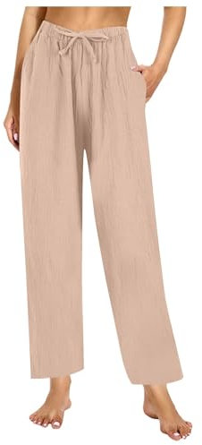 Stoffhose Damen Musselin Hose Sommer Mode Lässige Leichte Freizeithose Strandhose Sommerhose Einfarbig Bequeme Luftige Einfarbig Gerade Geschnitten Bein Hosen und Taschen