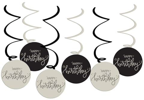 Folat 68686 Geburtstag Dekoration Schwarz, Creme, Champagner Gold - Hängdekoration - Crème Noir - 6 Stück - EIN schickes und charmantes Happy Birthday Deko