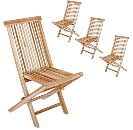 Loreno Menorca - 4er Set Gartenmöbel Set aus Teakholz - Robuste und klappbare Gartenstühle, Ideal für Garten und Balkon - Hochlehner Gartenstuhl, Pflegeleicht