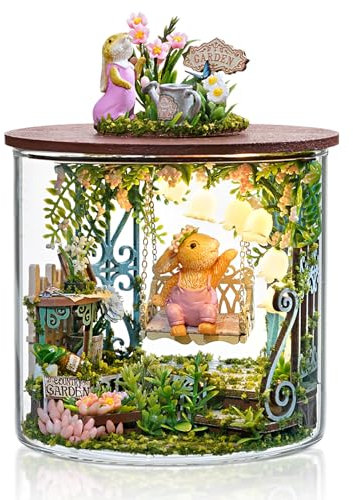 Cuteefun Miniature Casa delle Bambole, Fai da Te in Legno Dream Bottle Kit con la Copertura Antipolvere, Artigianato Artigianale per Adulti, Regalo, Chirstmas (Giardino delle Fiabe)