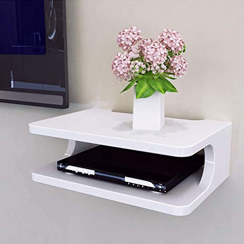 Wandmontierte Medienkonsole aus Metall, schwebendes Regal für TV-Komponenten, 2-stöckiges weißes Regal für Kabelboxen, Router, Fernbedienungen, DVD-Player, Spielekonsolen