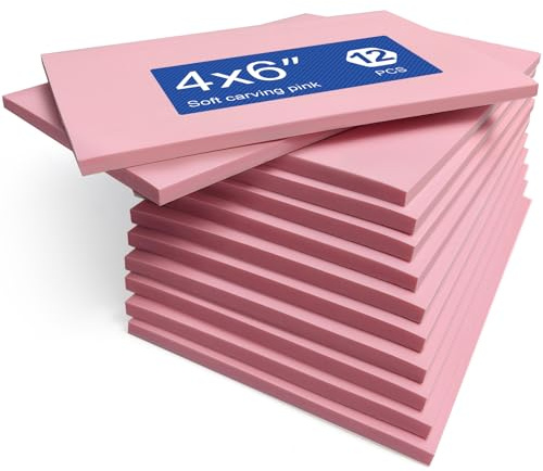 Falling in Art 4 x 6 Pink Rubber Carving Blocks, 12 Pack Soft Linoleum Blocks for Printmaking, Stamp Making, and DIY Crafting, 4/17 Thick