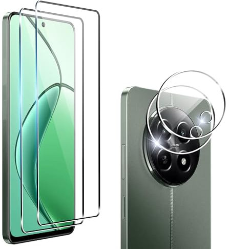 Heioloo [4 Piezas Protector de Pantalla para Realme 12/12x/13 5G,[2+2] Piezas Cristal Templado con Protector de Lente de cámara,Sin Burbujas, Dureza 9H Vidrio Templado, Arañazos
