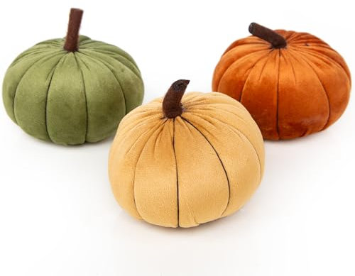 Logbuch-Verlag 3 Kürbis Deko Herbst Figuren aus Stoff gelb grün orange Herbstdekoration herbstliche Zierkürbisse 10 x 9 cm