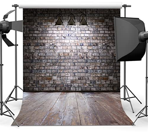 KCUZO Brick Wall Photography Backdrops Wooden Floor Backgrounds for Photo Studio Photography Children Photo(150cmX220cm 5x7ft)