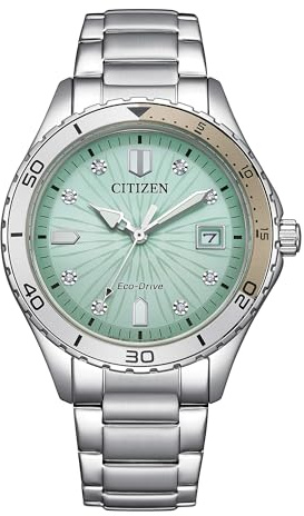 Citizen Women's Eco-Drive Crystal Weekender Sport Casual, Silver-Tone Stainless Steel Bracelet Watch, Light Blue Dial (Model: FE6170-88L)