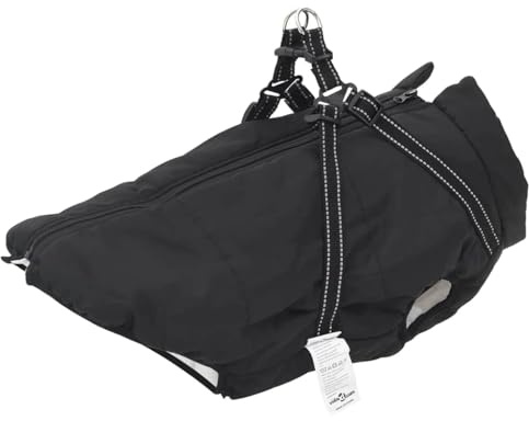 vidaXL Hundemantel mit Geschirr Wasserdicht Reflektierend Schwarz L52, Hundemantel Winter, Hundejacke mit Geschirr, Welpenmantel mit Geschirr