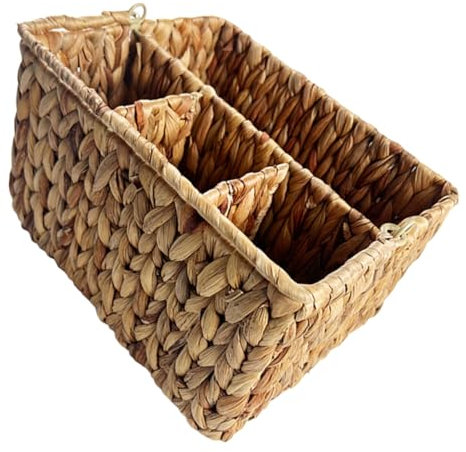 TOGEVAL Panier à Couverts Tissé En Jonc De Mer Naturel 4 Compartiments, Panier De Rangement Multifonction Pour Couverts Et Petits Ustensiles, Support Décoratif Pour Bureau Cuisine