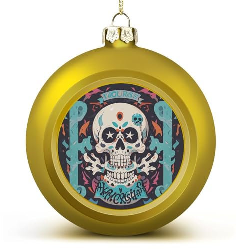 Weihnachtskugel-Ornamente, 4 Stück, rote Weihnachtskugeln für Weihnachtsdekorationen, Rock'n' Roll Totenkopf, Weihnachtsschmuck, Weihnachtsbaumdekoration, hängende Kugel-Ornamente für Urlaub,