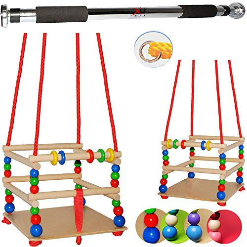 alles-meine.de GmbH 1 Stück Kinderschaukel/Schaukel aus Holz + Türreck - Gitterschaukel - mit Gurt - mitwachsend & verstellbar - Leichter Einstieg ! - Babyschaukel - verstell..