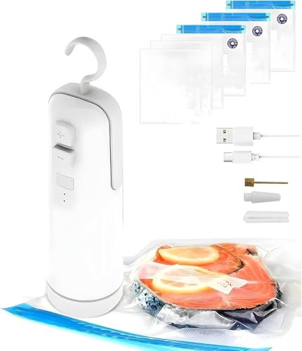 Lesngsa Portable 4-in-1 Vacuum Sealer Machine, Automatic Rechargeable, White, Vacuum Sealer, Sealer, ABS Material, USB/Battery Powered, Home & Travel Use