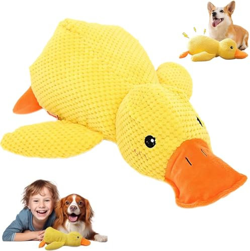 FiveMileBro Anti Stress Ente Für Hunde, Hundespielzeug Ente, Quietschendes Plüschtier, Süßes Beruhigungs Spielzeug für Welpen & Hunde, Interaktives Kuscheltier (25x22cm)