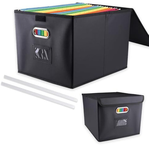 aupawdy Caja de Almacenamiento con Tapa para Carpetas Colgantes DIN A4, Adecuado para Casa y Oficina, y Cajas de Almacenamiento de Archivos, 38 x 32 x 27 cm (Negro)