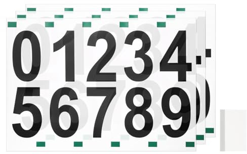 sourcing map 3 Sheets/30 Pcs Mailbox Numbers for Outside, 4 Inch 0-9 Vinyl Self-Adhesive Numbers Stickers Waterproof House Sticker with Scraper for Signs Doors Address, Black