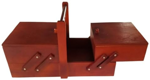 Holz-Nähkorb, Nähkasten aus Holz mit Fächern, mehrfarbig, 24 x 13,5 x 15 cm(Rosso)